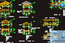 船舫休息亭廊和拱桥施工CAD详图
