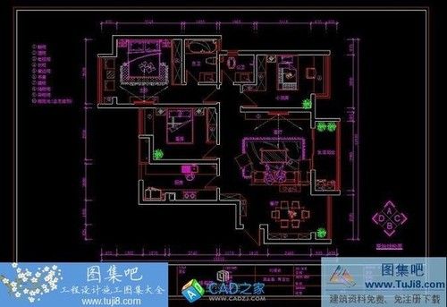 长沙万博汇写字楼三房两厅CAD施工图及效果图