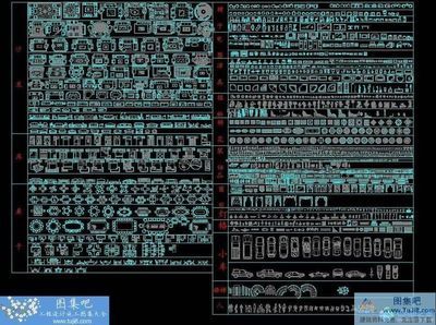 青色漂亮CAD图库一套，非常齐全